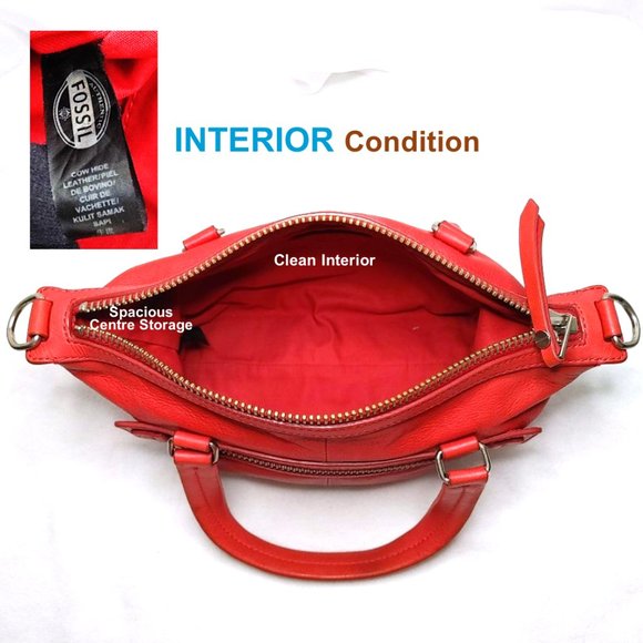 FOSSIL Issue No. 1954 Orange Red Cow Hide Leather Crossbody Satchel Shoulder Bag - Picture 8 of 13